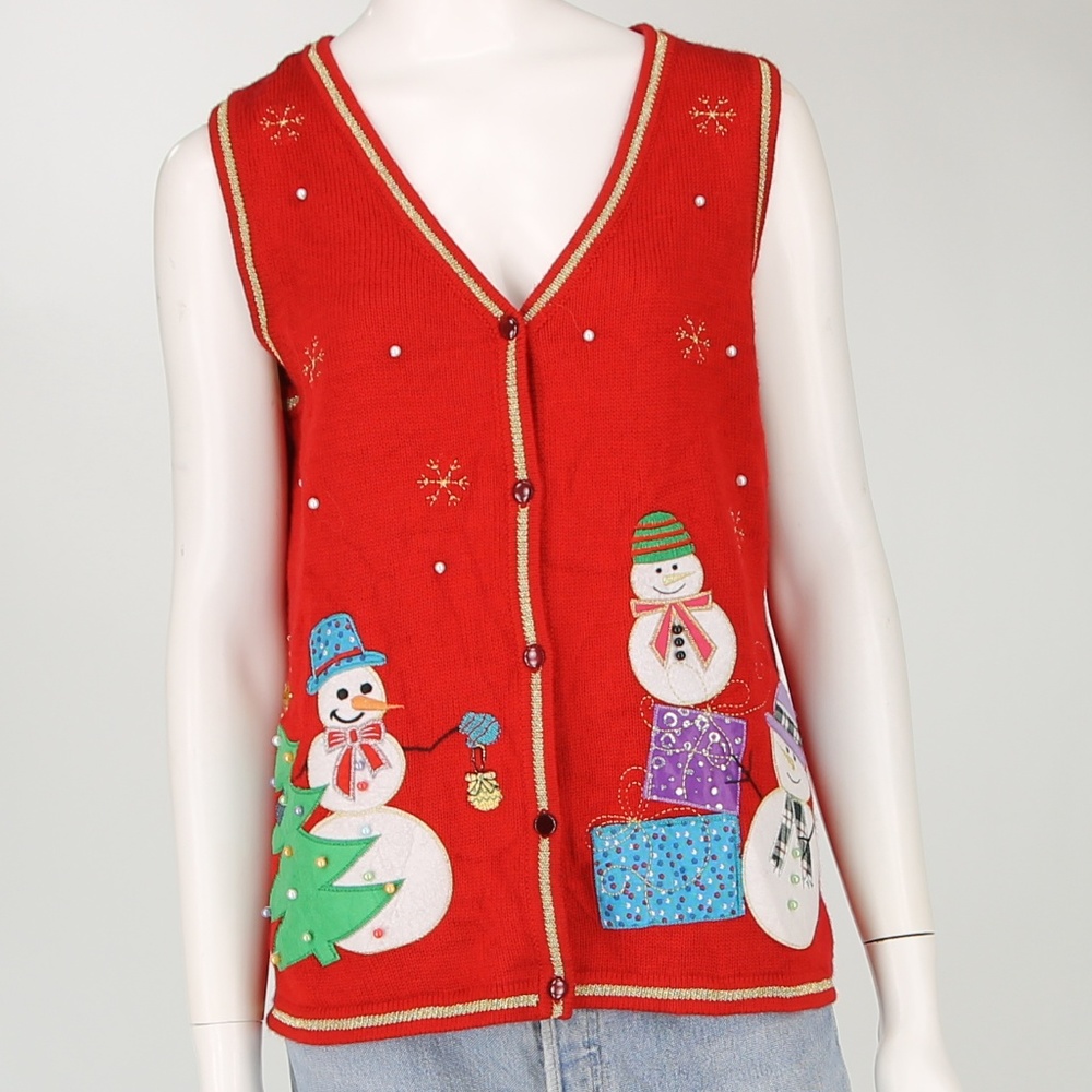 Snowman Red Party Ugly Christmas Xmas Sweater Vest